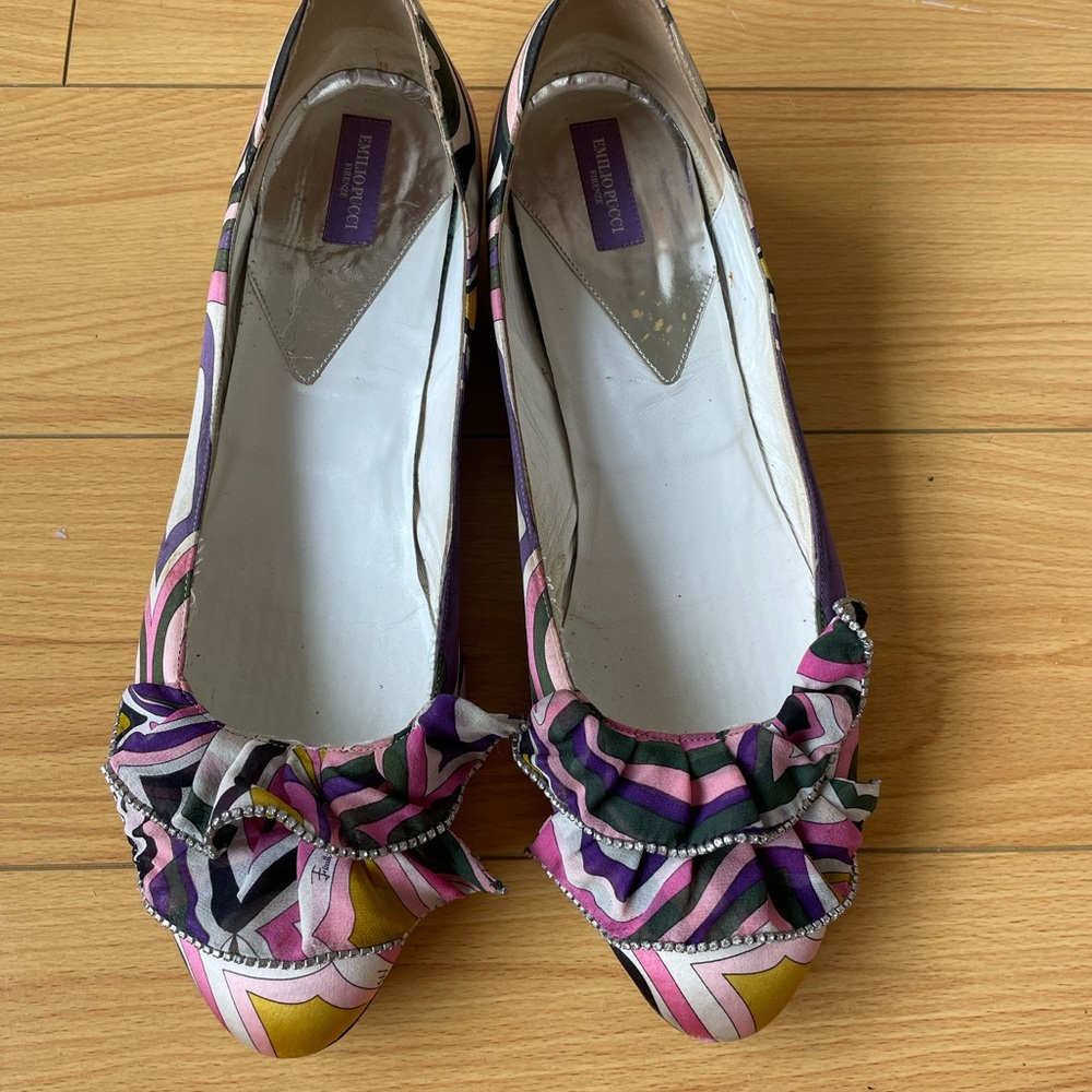 Pucci print rhinestone flats
